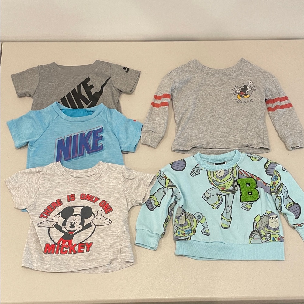 Bundle Lot of Disney & Nike Boys Shirts, Size 12 Months